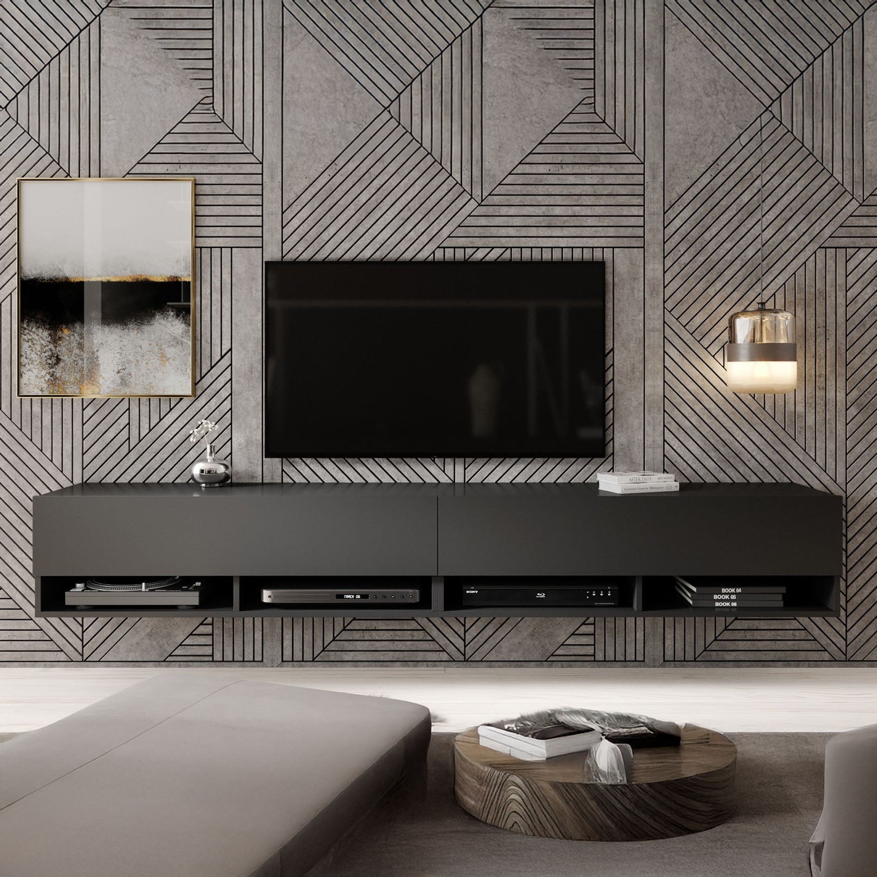 Asino - TV-Meubel - Mat zwart - 200 cm