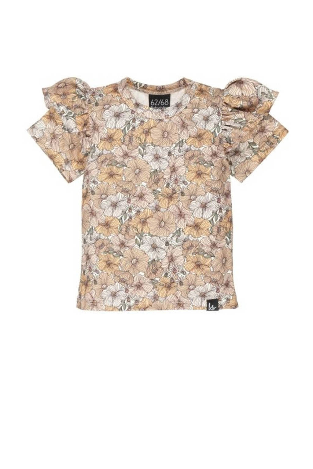 Babystyling baby gebloemd T-shirt oudroze/geel