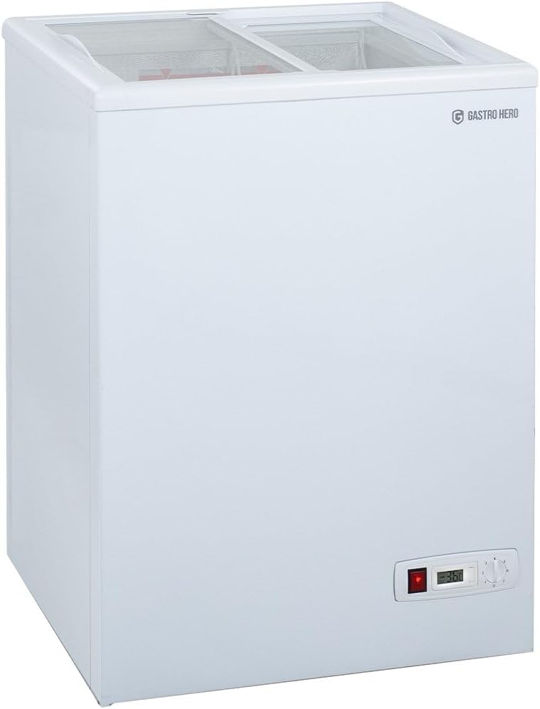 Gefriertruhe ECO 100 I Tiefkühltruhe klein 97L I Kühltruhe abschließbar I Gefriergerät mit Glasschiebedeckel I -18°C bis -22°C