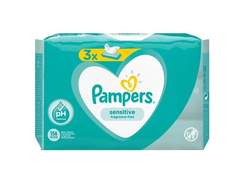 Pampers Sensitive 81687195, Vådservietter til baby, Dermatologisk testet, Allergivenlig, Neutral pH, Parfumefri
