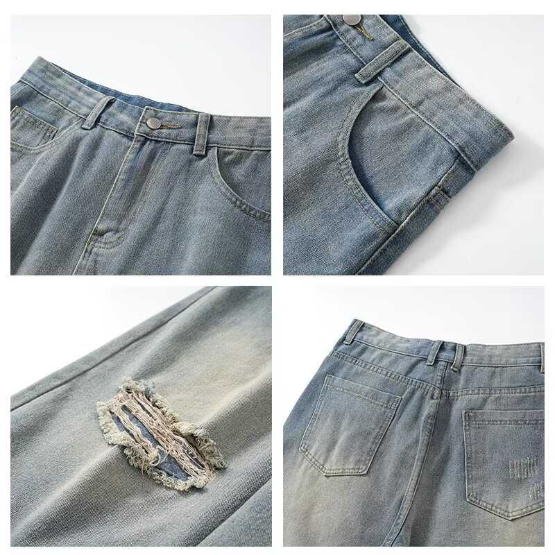 Yelmenor - Denim shorts met hoge taille en uitsparingen