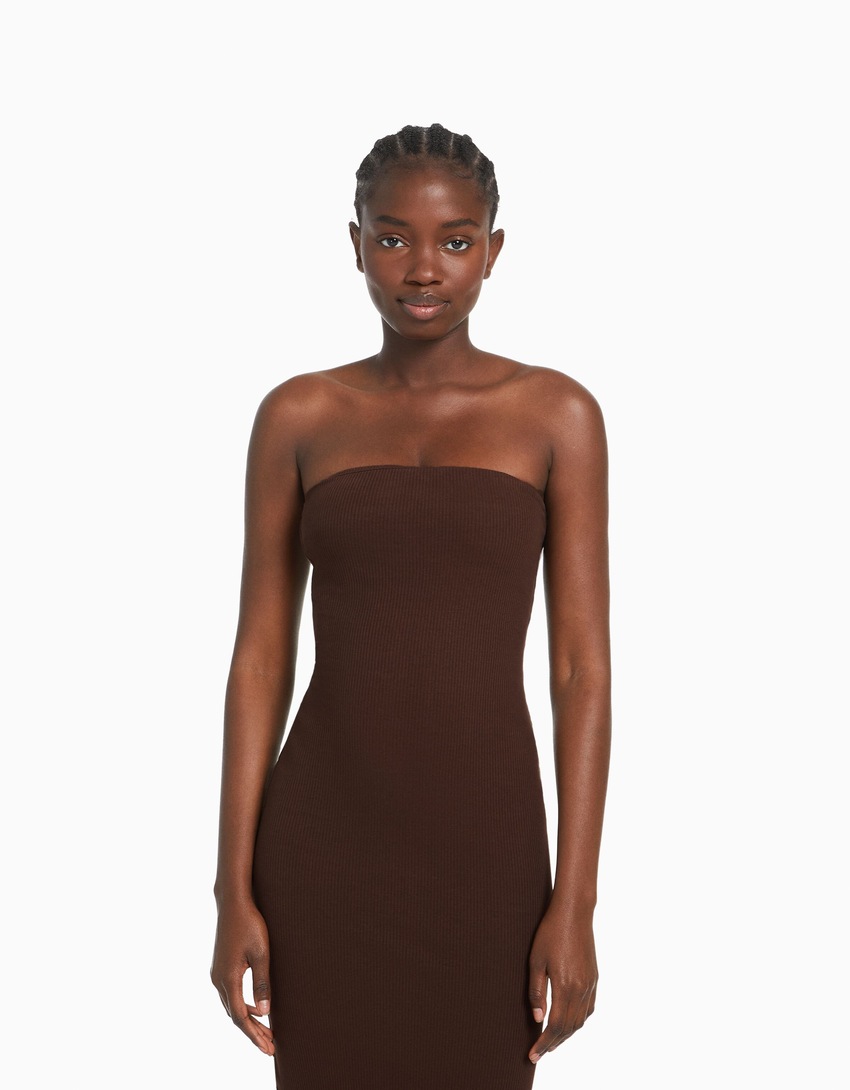 Vestido longo tomara que caia canelado
