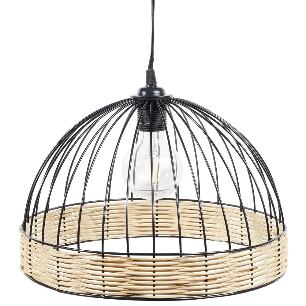 Suspension ronde métal osier noir et marron Ø35xH22cm