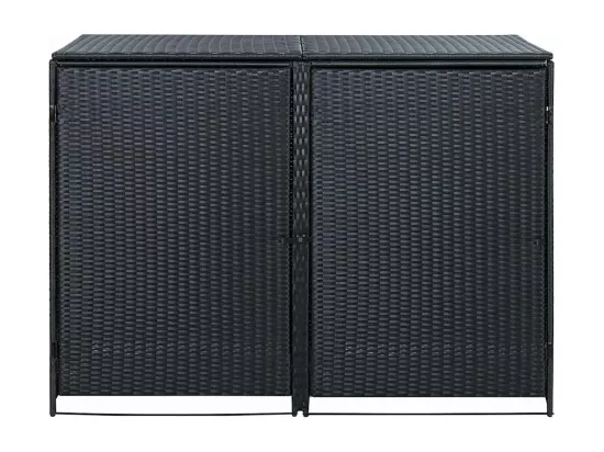 Abris pour poubelle double Résine tressée Noir 148x80x111 cm