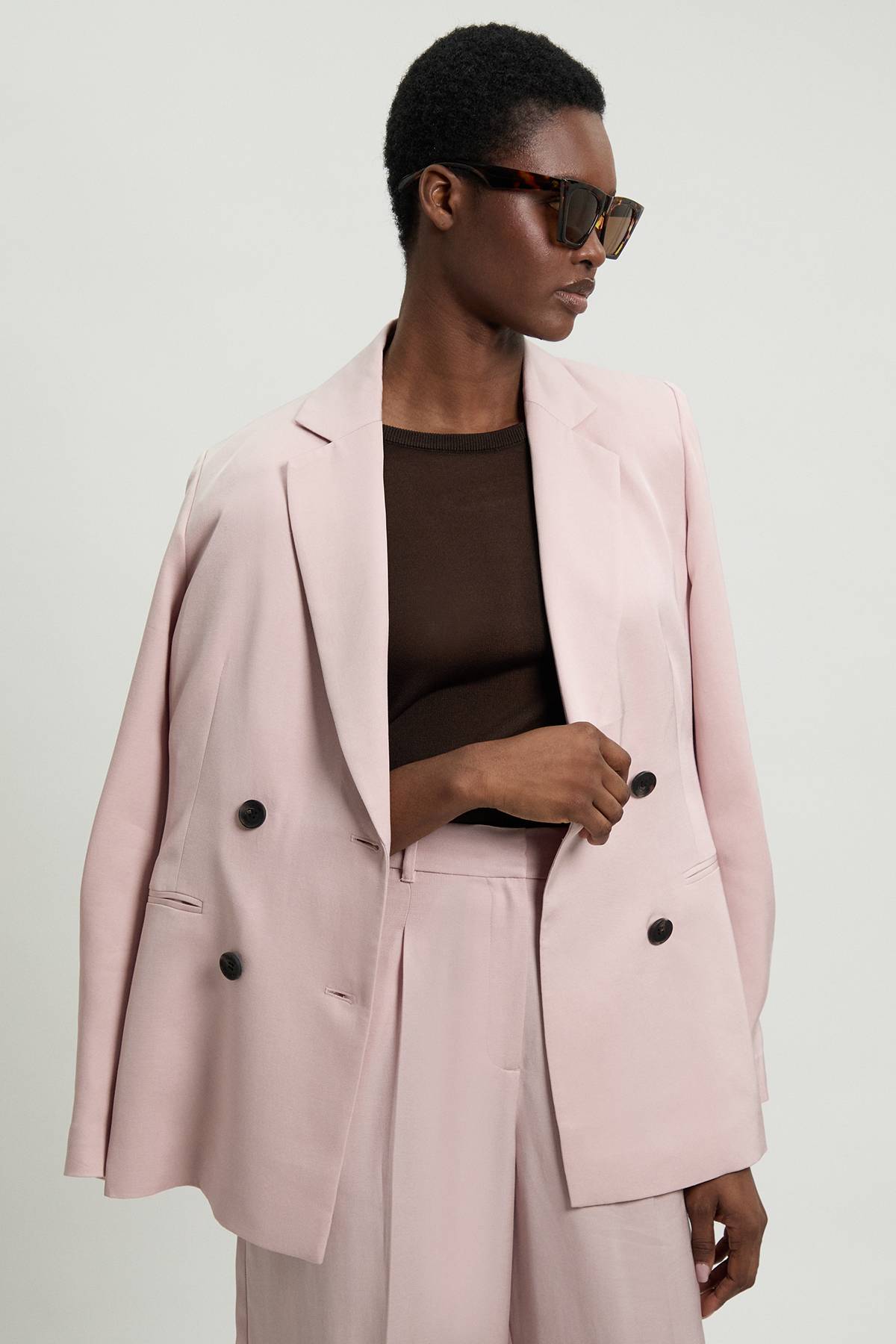 KarenMillen Blazer Ajusté À Simple Boutonnage En Mélange De Lin Poli
