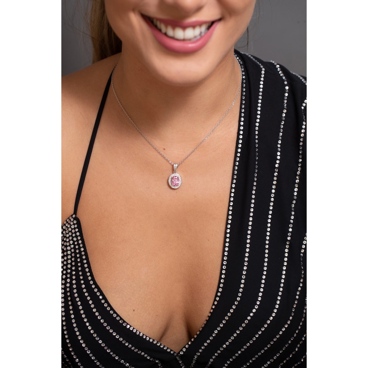 Collier mono-motif VICTORIA en Argent avec pierre synthétique rose