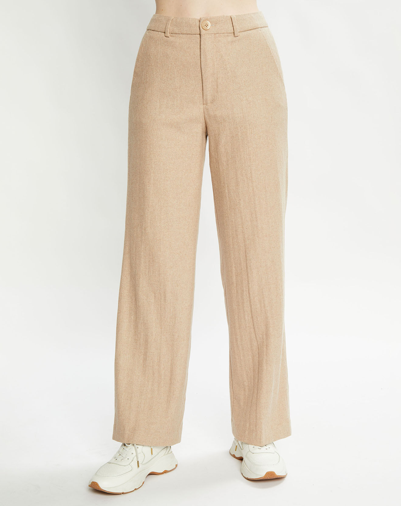 Scotch & Soda Pantalon Regular Fit en Laine mélangée Edie Text beige