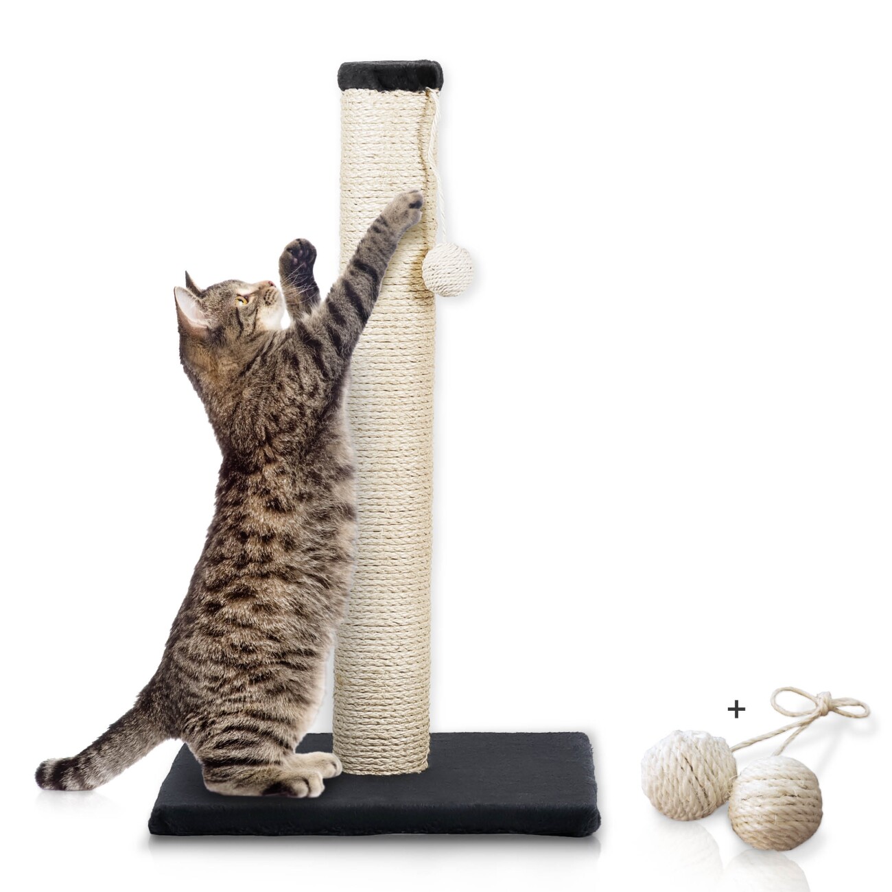 Rohrschneider ® Katzenbaum L Stamm, inkl. Gratis-Spielkugel 2er-Set dunkelgrau 36 cm, 64 cm, 36 cm