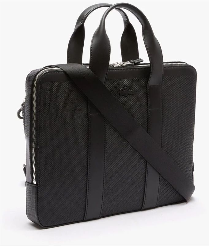 Lacoste - Laptoptas - Zwart - Leer - Verstelbare en Afneembare Riem
