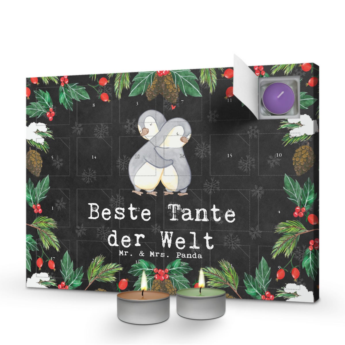 Mr. & Mrs. Panda Geurkaars Adventskalender Pinguïn Beste Tante ter Wereld - Zwart