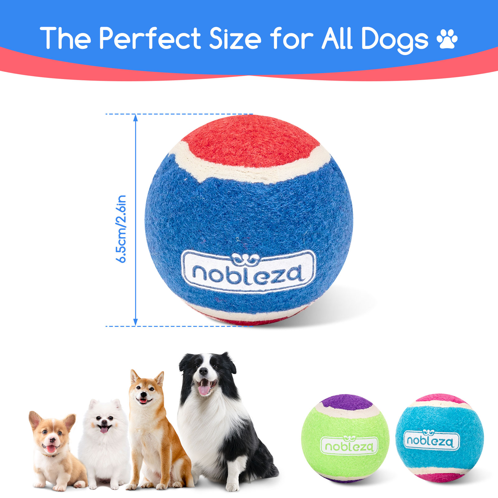 Bola para Cães Nobleza, Bola de Brinquedo para Cães com Apito, 3 Bolas de Borracha Natural para Cães, Bolas de Tênis Saltitantes, Compatível com Lançador, 6,4 cm/3 Unidades