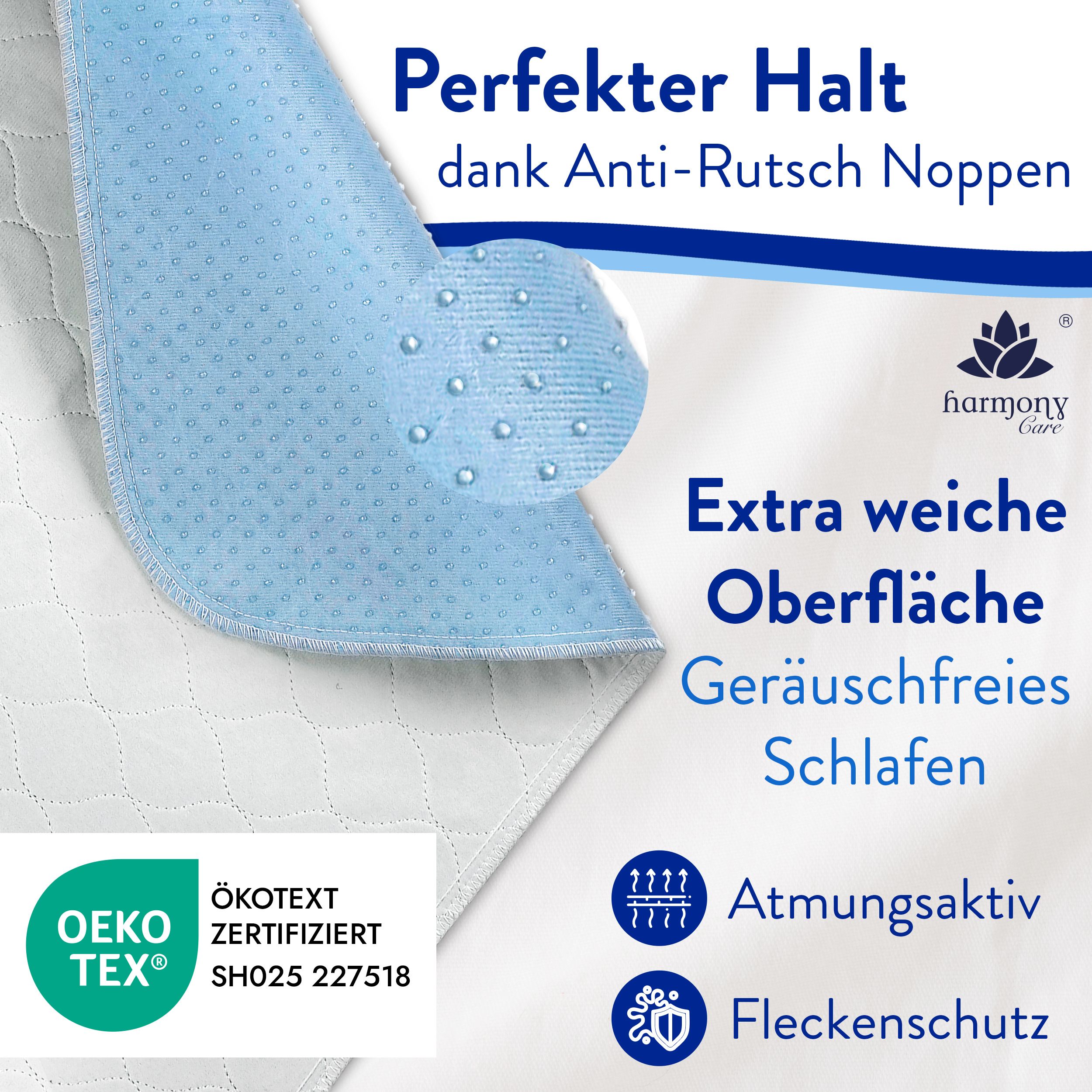 Harmony Care® Inkontinenzunterlage waschbar und rutschfest - saugstarke Inkontinenz Bettunterlage