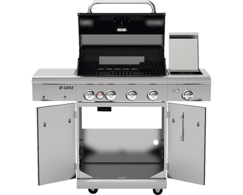 Nexgrill 4-pits gasbarbecue met achterbrander en zijbrander, zwart, inclusief rooster, dekselthermometer, vetopvangbak, grillrooster, hittebestendige handgreep, achterbrander, zijblad, zijtafel en warmhoudrek. Geëmailleerd grillrooster van gietijzer.