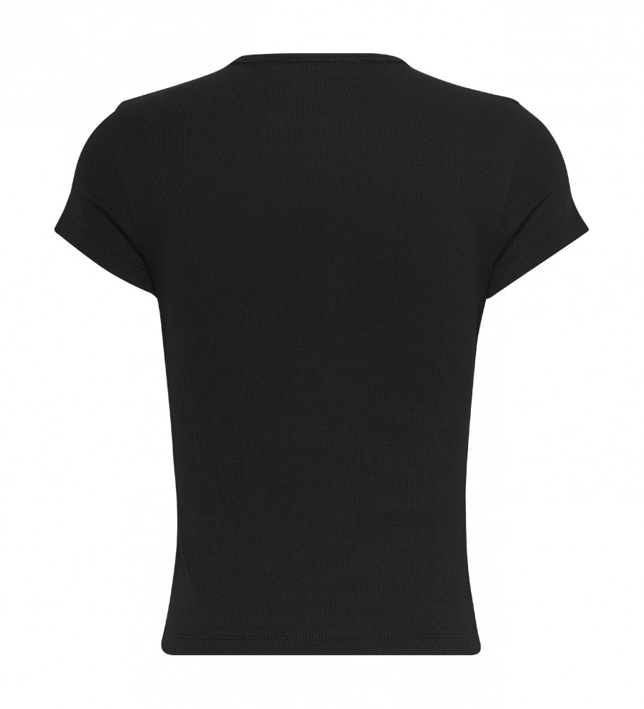 Camiseta Tommy Jeans Essential Rib de manga curta, preta
