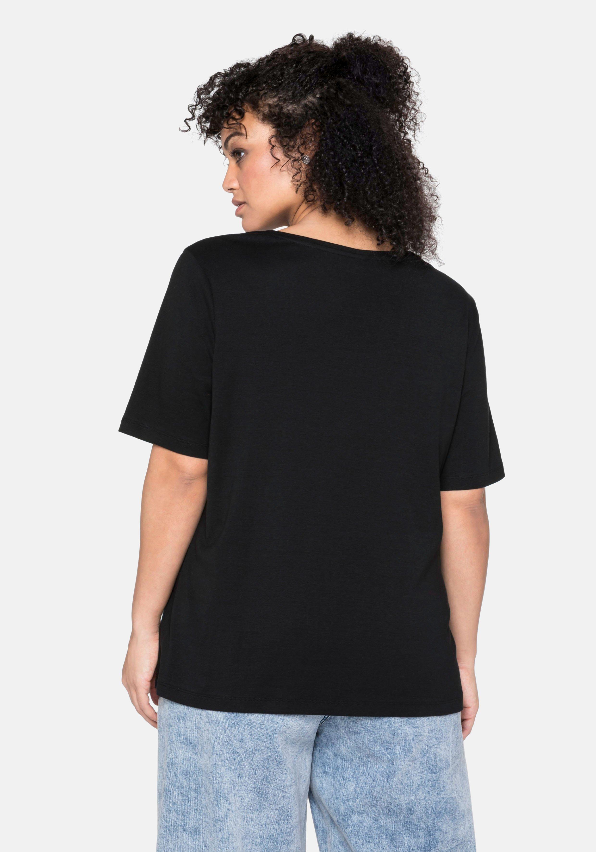 T-Shirt mit tiefem Ausschnitt und längerem Ärmel