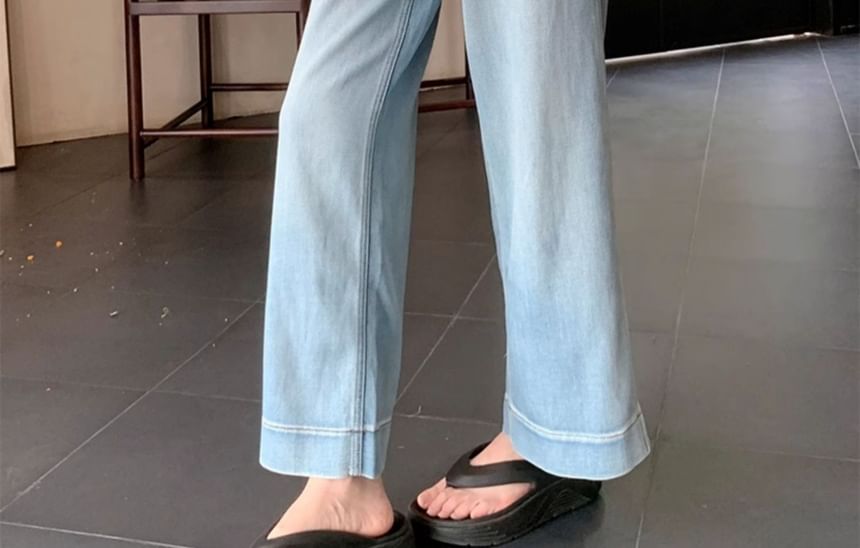 Wisjam - High Rise Washed Cropped Wide Leg Jeans