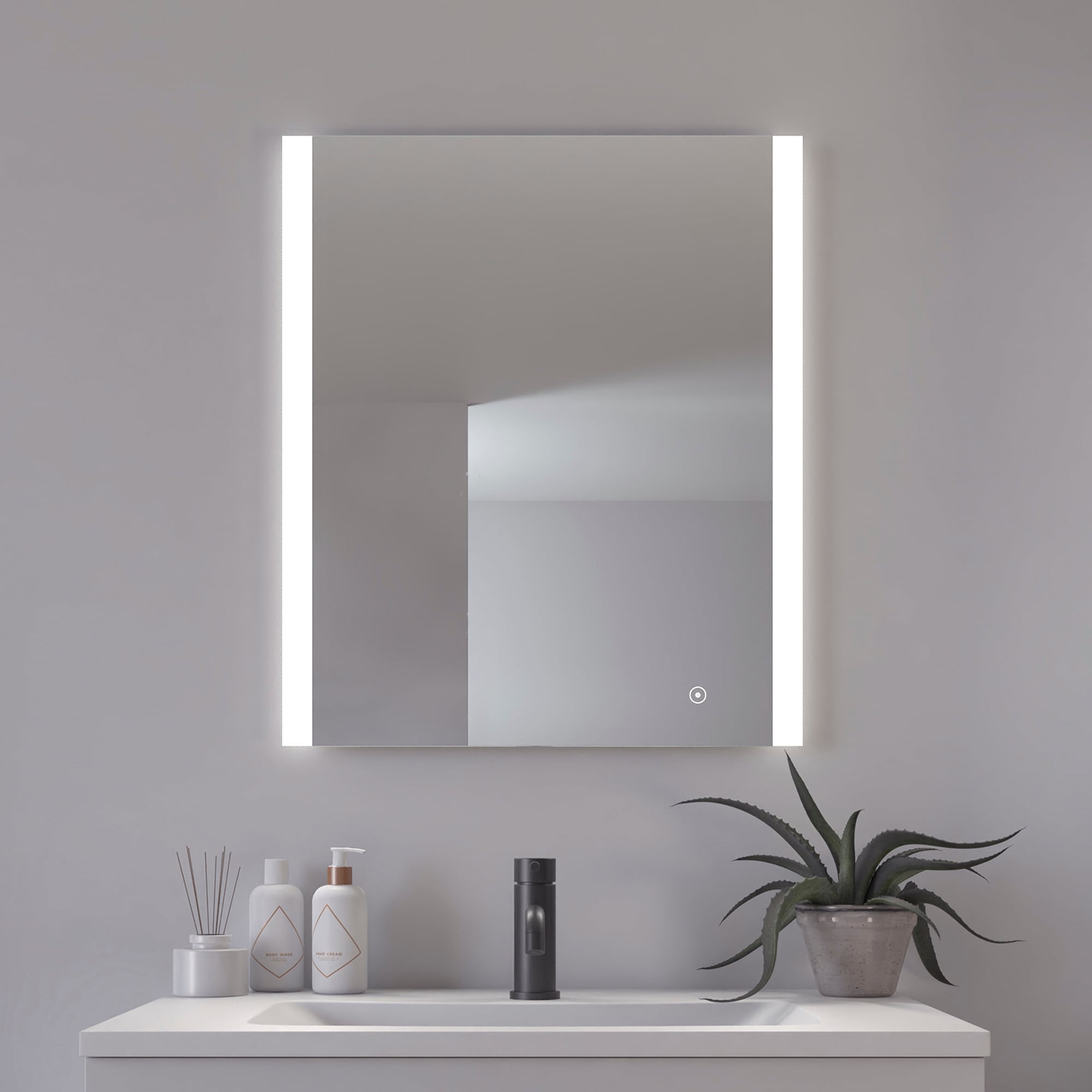Loevschall Badspiegel »Vega Quadratisch, Badzimmerspiegel mit LED Beleuchtung, Lichtspiegel« Touchpanel für Lichtsteuerung, Dimmbar Spiegel, Dänisches Design