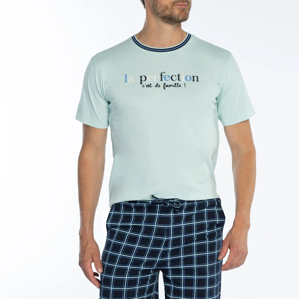 Pyjashort homme PERFECTION aqua/carreaux
