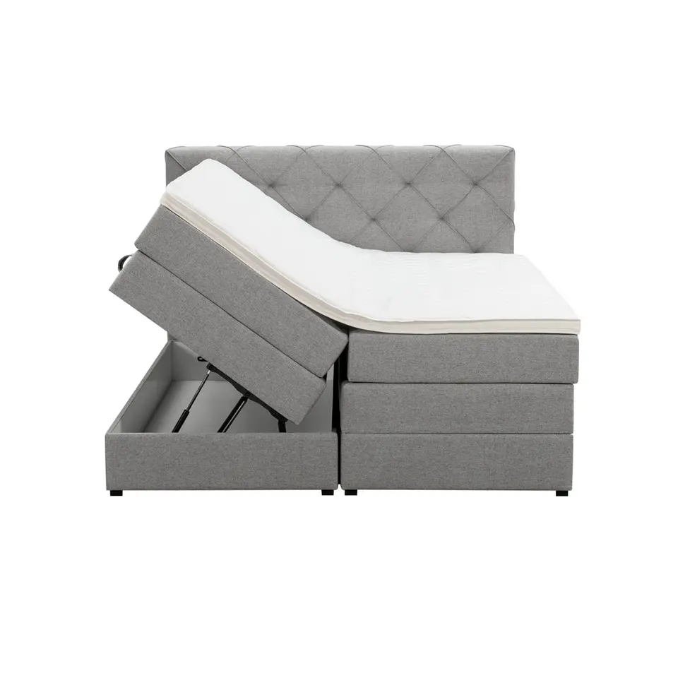 Boxspring met opbergruimte Liv geruit - lichtgrijs - 140x200 cm