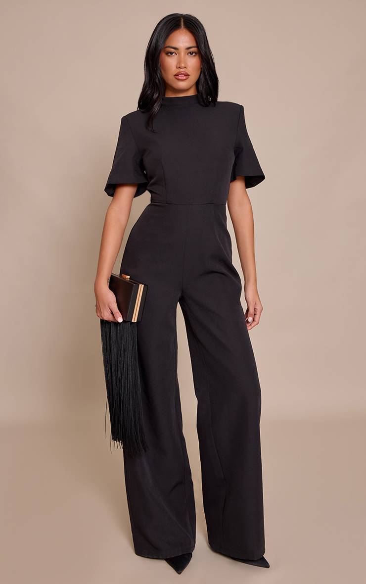 Noir Combinaison-pantalon Ajustée À Manches Courtes