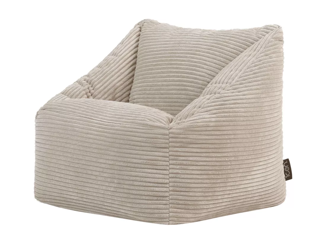 Pouf fauteuil enfant velours côtelé beige galet - MORGAN