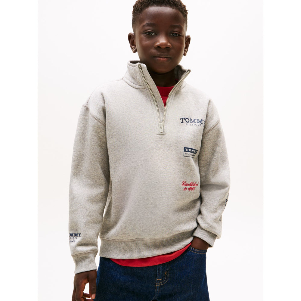 Køb Tommy Hilfiger Mid Grey Heather Multi Print Half Zip Sweatshirt
