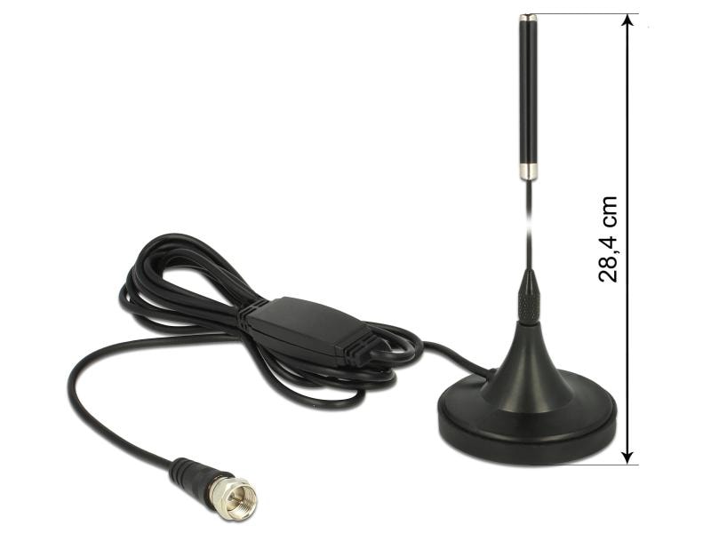 Delock DAB -Antenne 174 - 240 MHz F-Type 21 dBi Rundstrahl Delock DAB  Antenne F Stecker 21 dBi aktiv starr omnidirektional mit magnetischem Standfuss RG-174 2 m schwarz