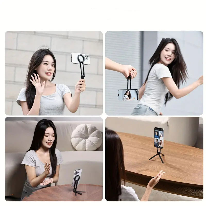 Tripod Verstellbarer magnetischer Smartphone Halterung Stativ Selfie Stick Kompatible mit MagSafe für Live Stream - Schwarz