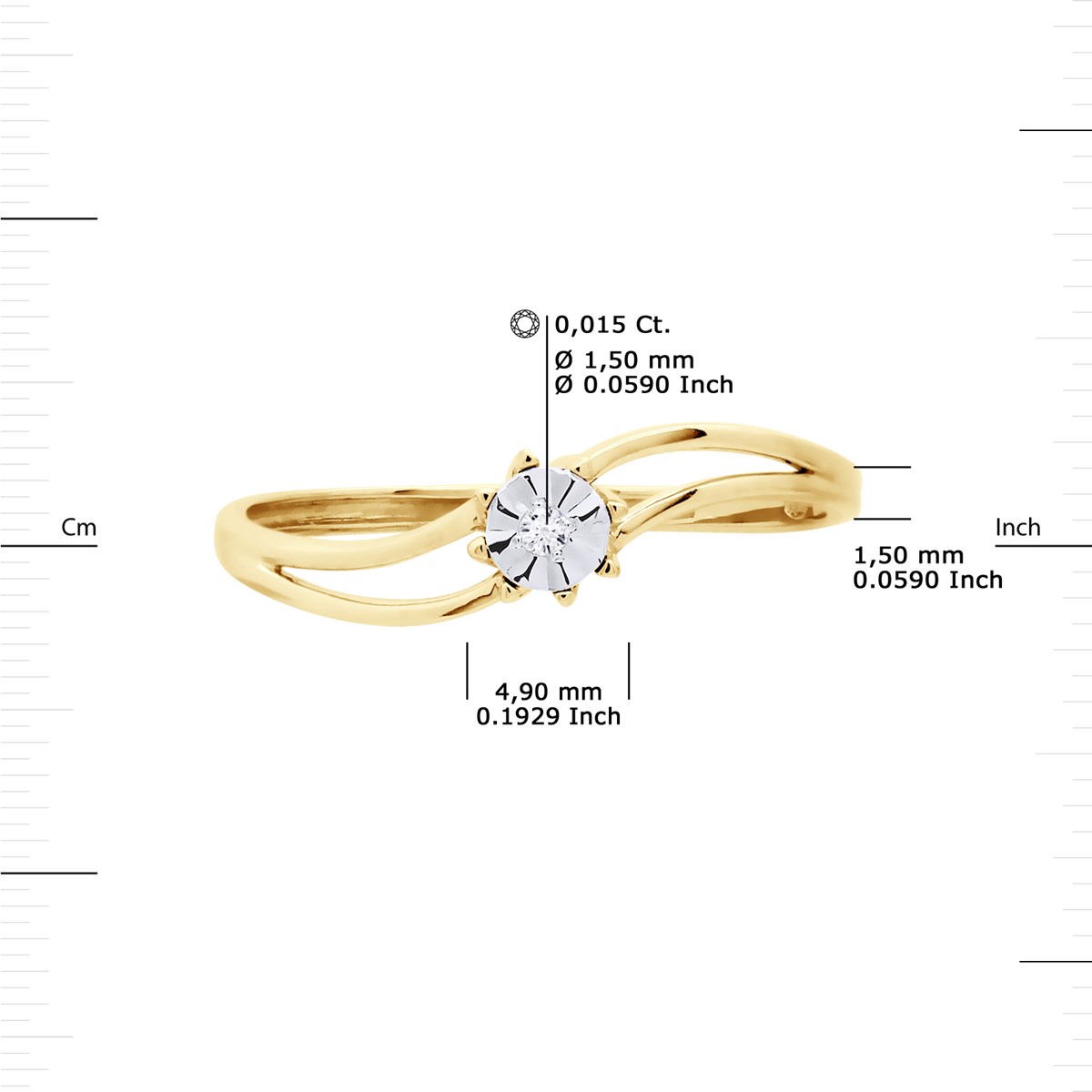 Solitaire Diamant 0,015 Cts Serti Illusion 0,30 Cts Or Jaune