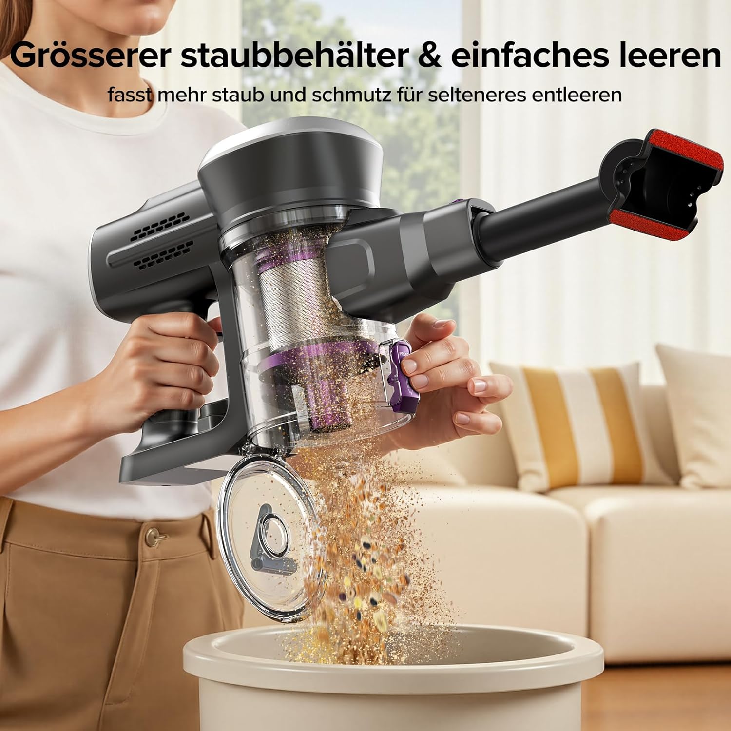 Lubluelu Kabelloser Staubsauger Leicht & Leise, Selbststehend mit LED-Anzeige und Faltbarem Rohr, Starke Saugleistung für Tierhaare, Teppiche, Hartböden und Auto (Schwarz-Violett)