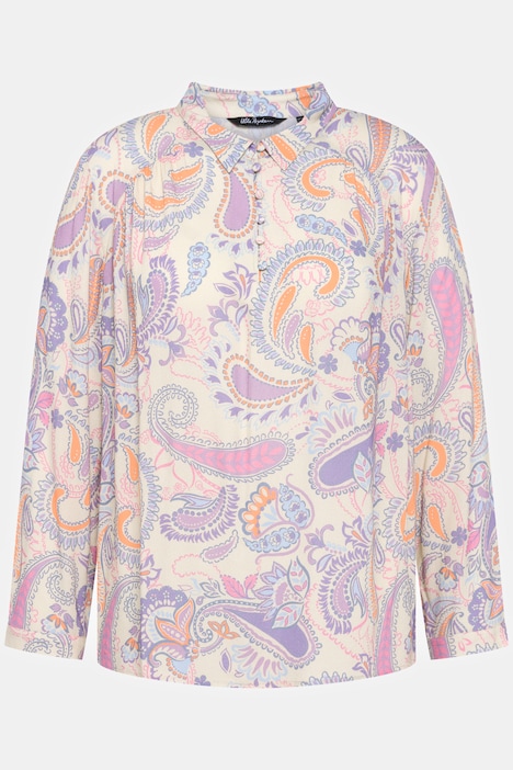 Bluse, Paisley, Hemdkragen, Langarm, hinten länger