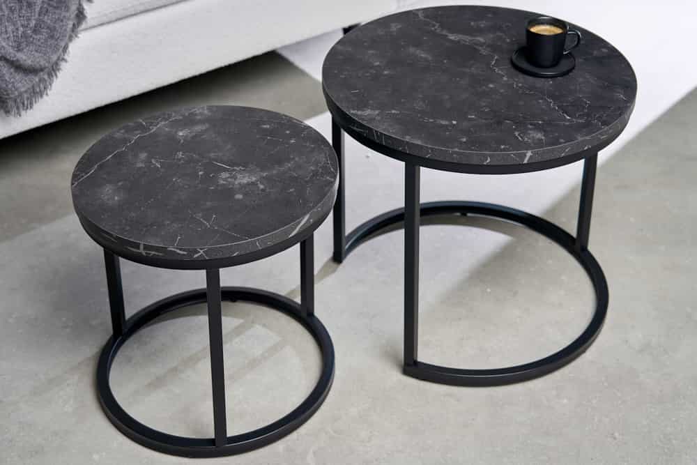 2er Set Beistelltisch ELEGANCE 45cm schwarz Marmor-Design Metallgestell rund