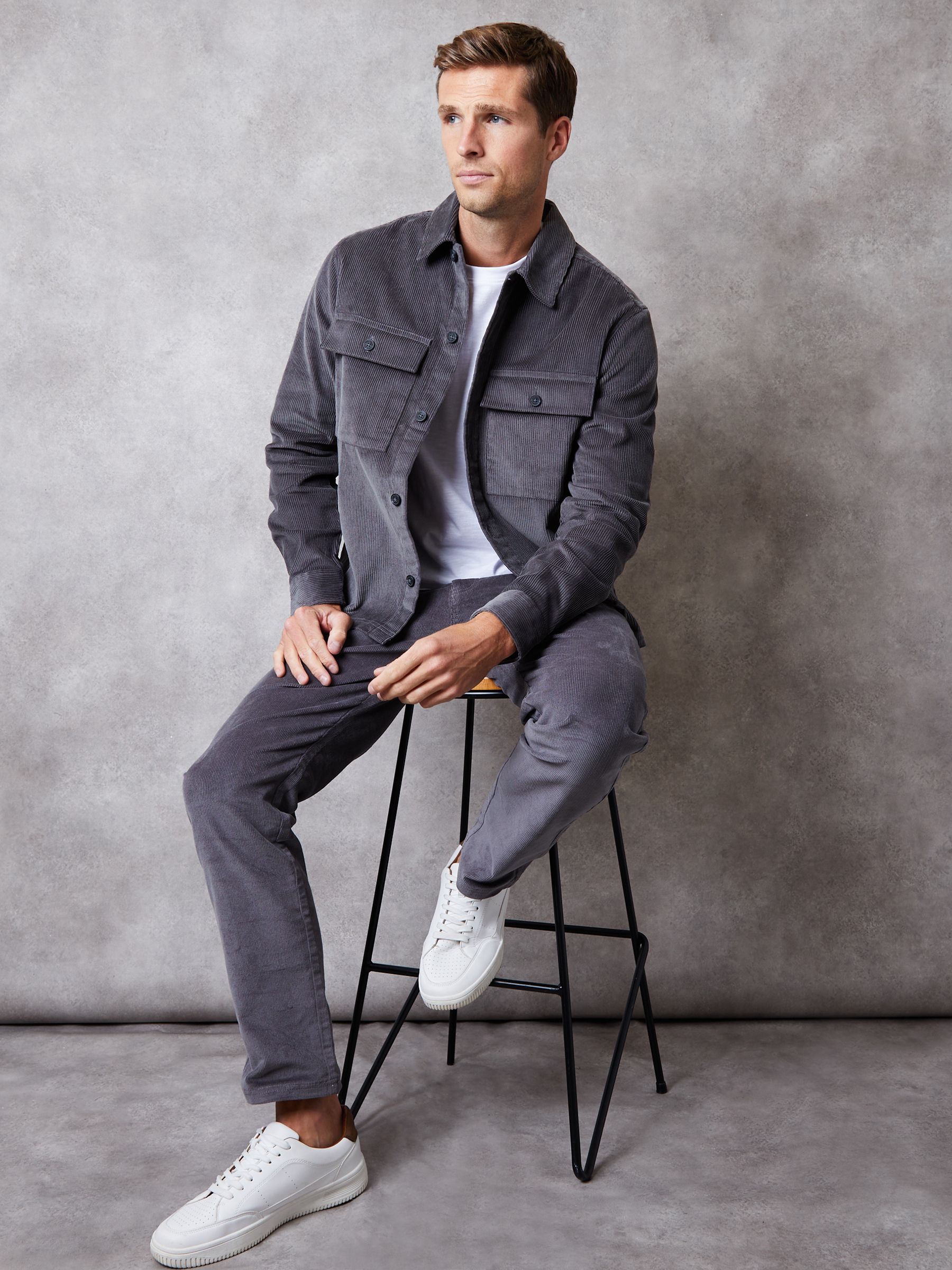 Grijs - Threadbare Relaxed Cropped Fit Corduroy Shacket