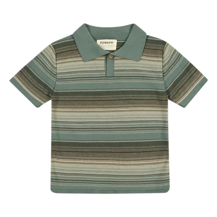 Aymara Polo Thilo Rayure Coton Bio | Vert d'eau
