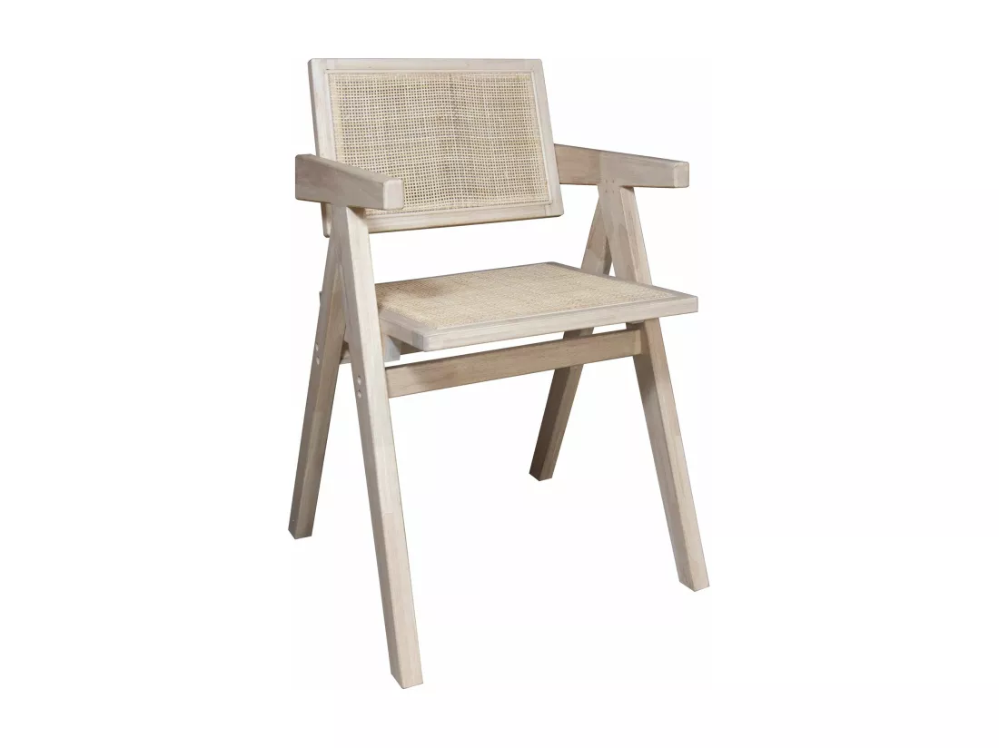 Now's Home - Chaise De Bureau En Bois De Pin Et Cannage Rotin 50x52x80cm Hector