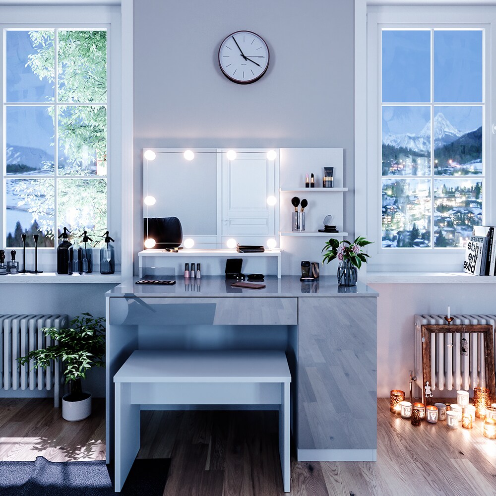 Vicco Schminktisch Frisiertisch Schminkkommode Elisa LED Beleuchtung & Sitzbank