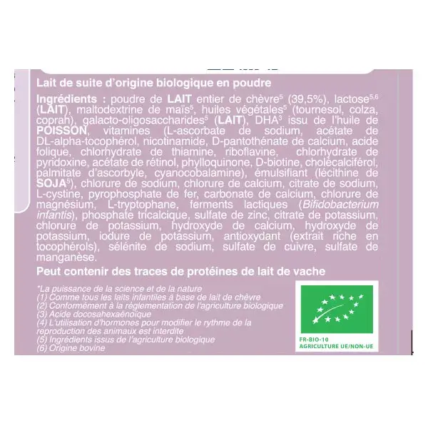 Leite de cabra orgânico de transição Biostime, 2ª etapa, 800g