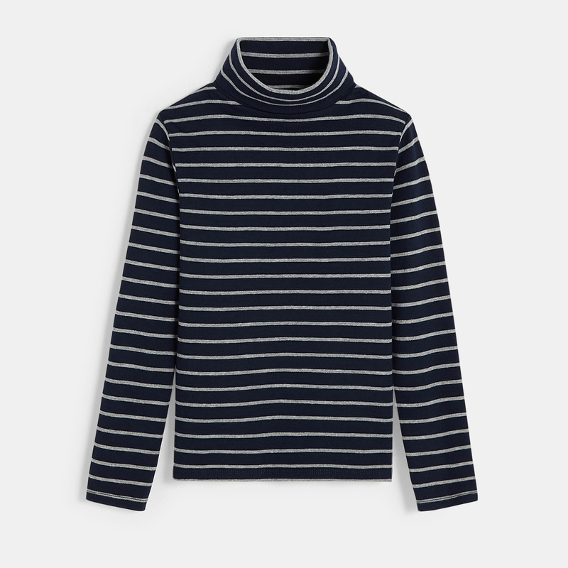 T-shirt col roulé rayé bleu garçon