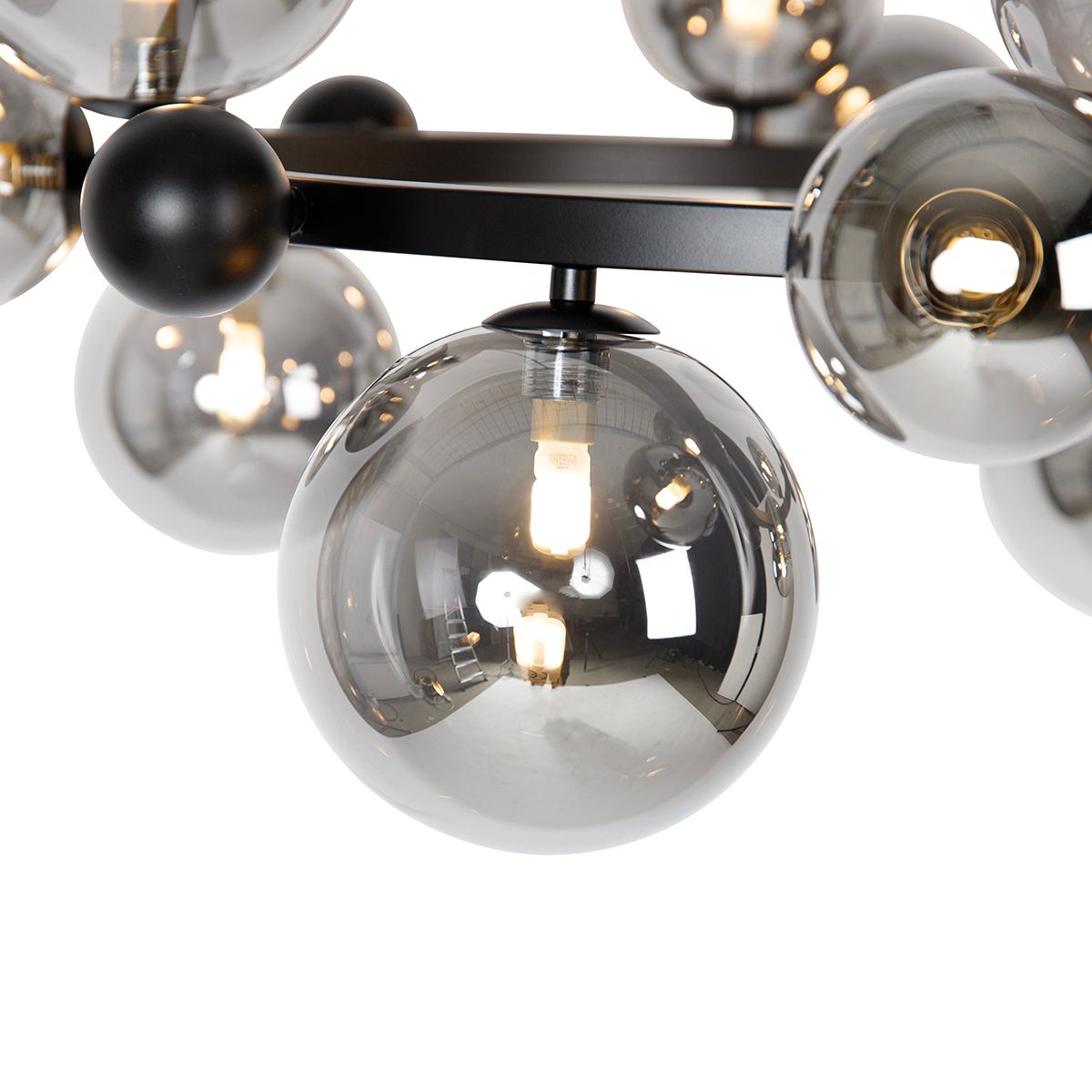 Art Deco hanglamp zwart met smoke glas 12-lichts - David