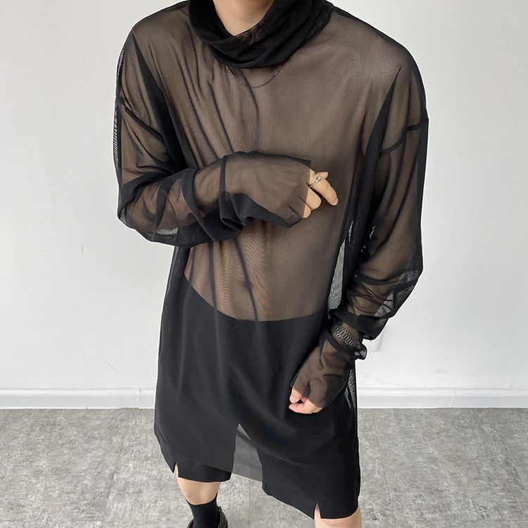 Bjorn - Lange mouwen coltrui doorschijnende mesh top