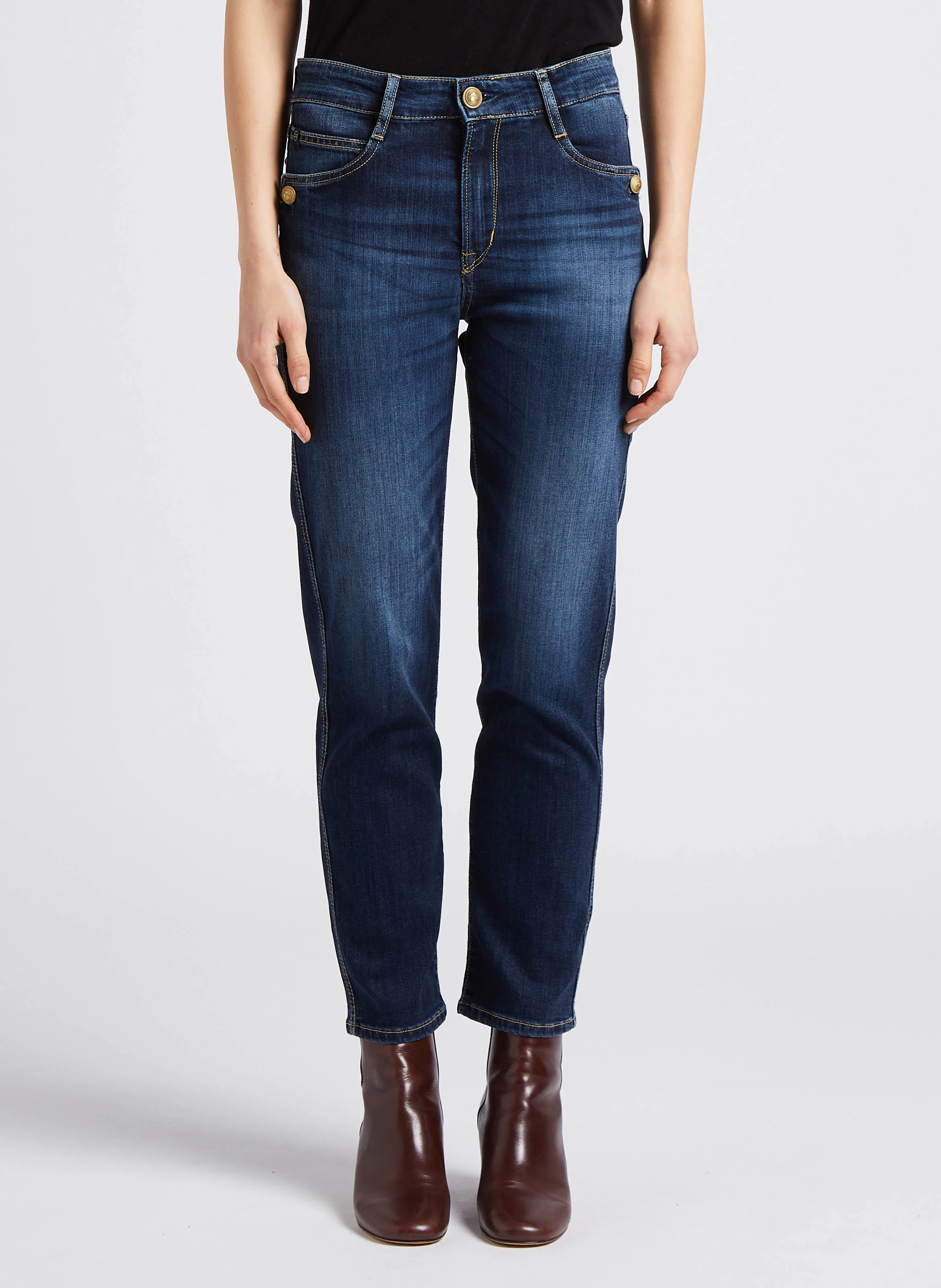 VILLARD - Jean regular-fit 7/8ème taille haute | Bleu