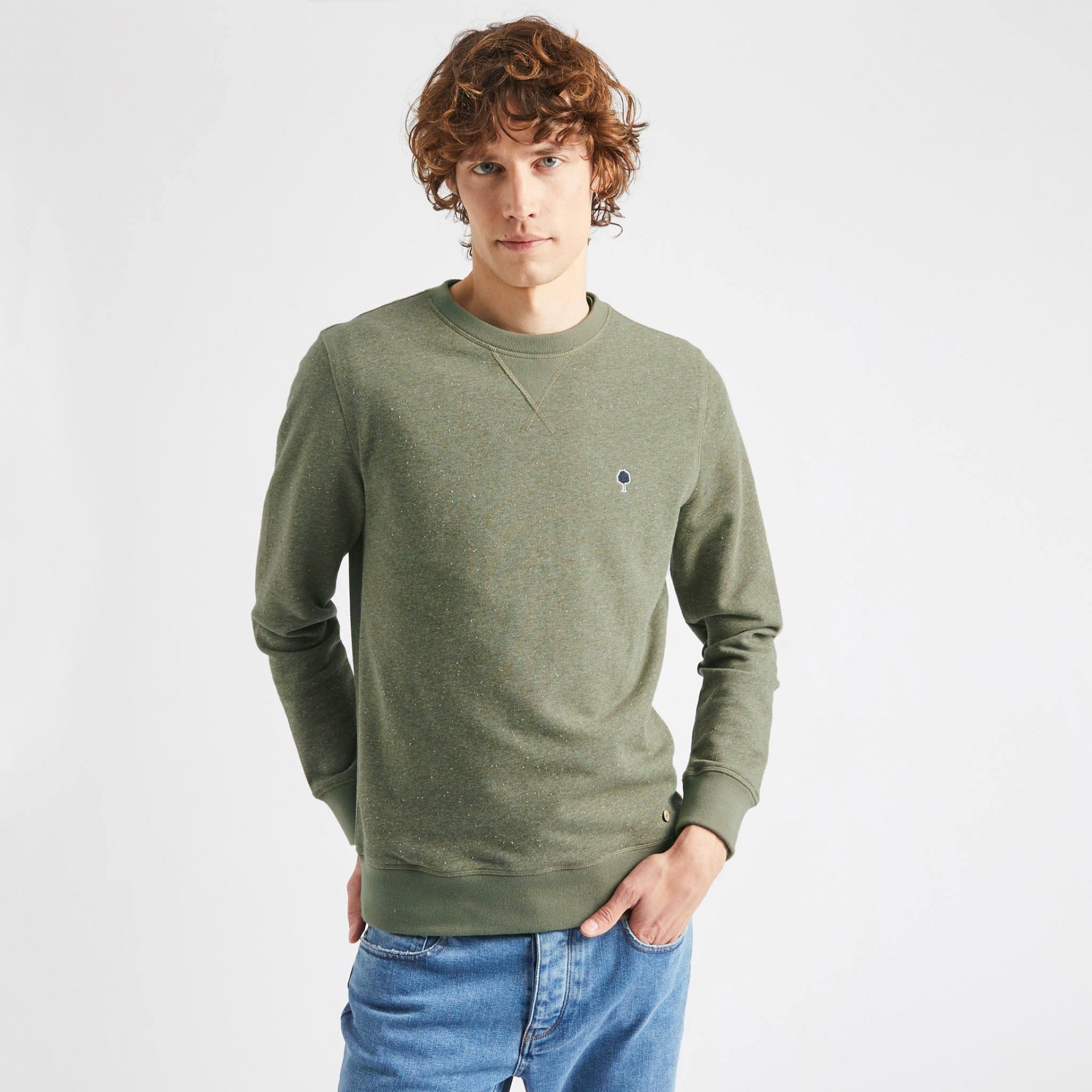 Sweat col rond kaki coton et coton recyclé - modèle Donon