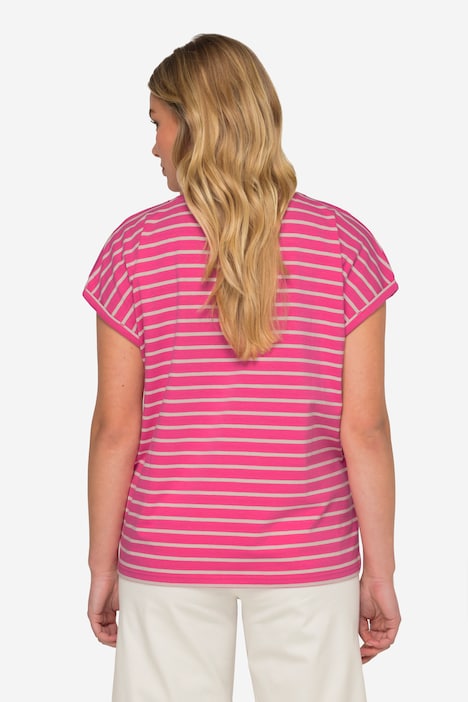 T-Shirt, oversized, Ringel, Rundhals, Halbarm