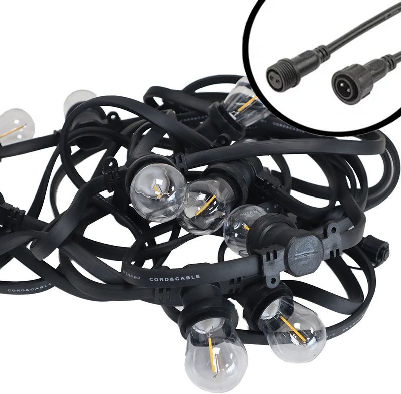 100m Arena platte LED Prikkabel - IP65 Lichtsnoer Buiten - koppelbaar - inclusief 100x E27 lampen - Incl. Stekker