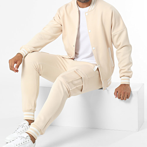 Ensemble Veste Boutonnée Et Pantalon Cargo Beige