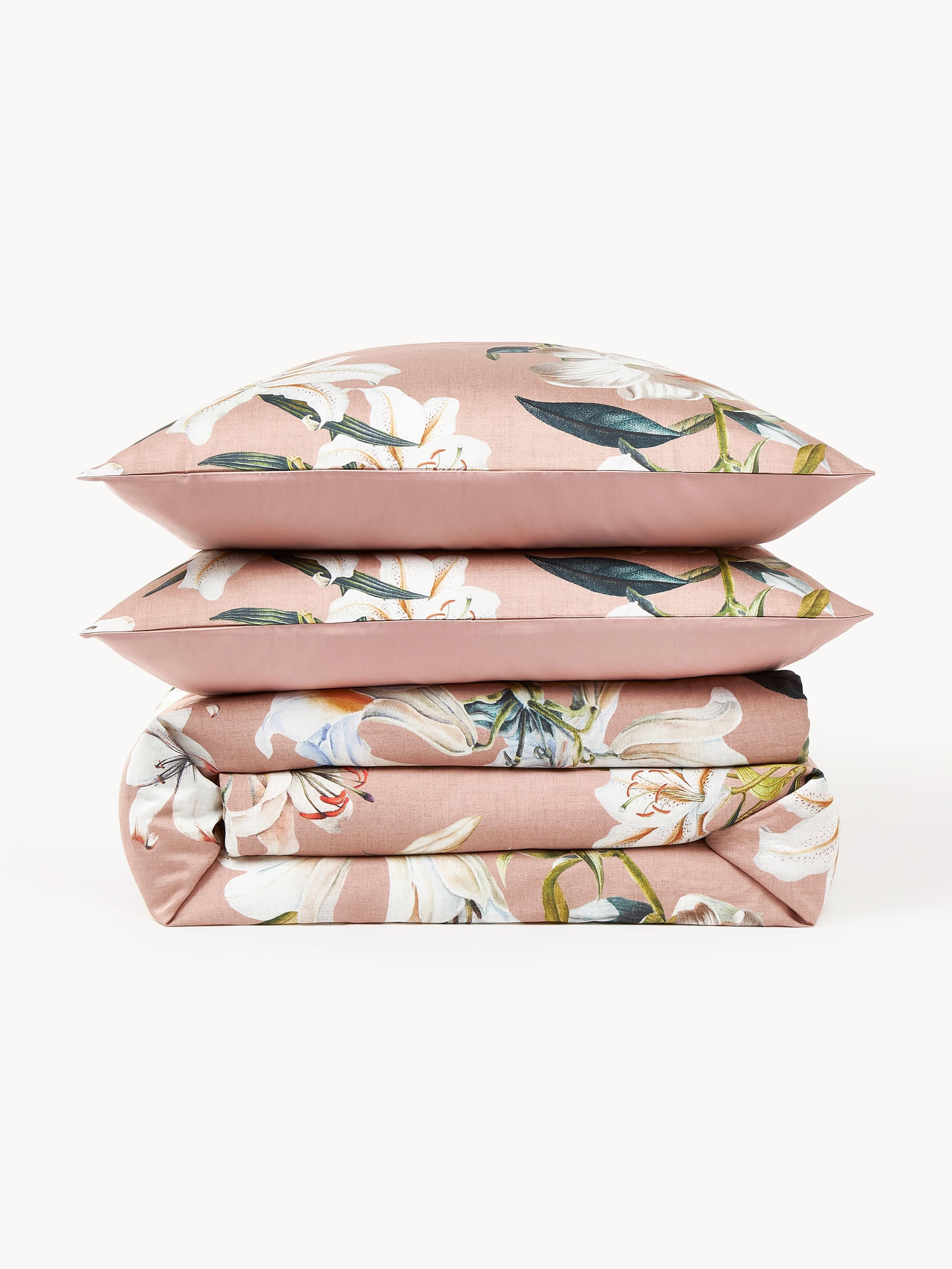 Katoensatijnen dekbedovertrek Flori met bloemenprint