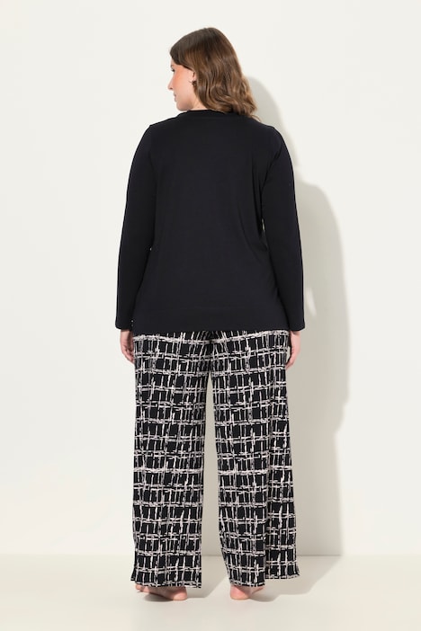 Pyjama, V-Ausschnitt, ausgestelltes Bein, Langarm, Taschen