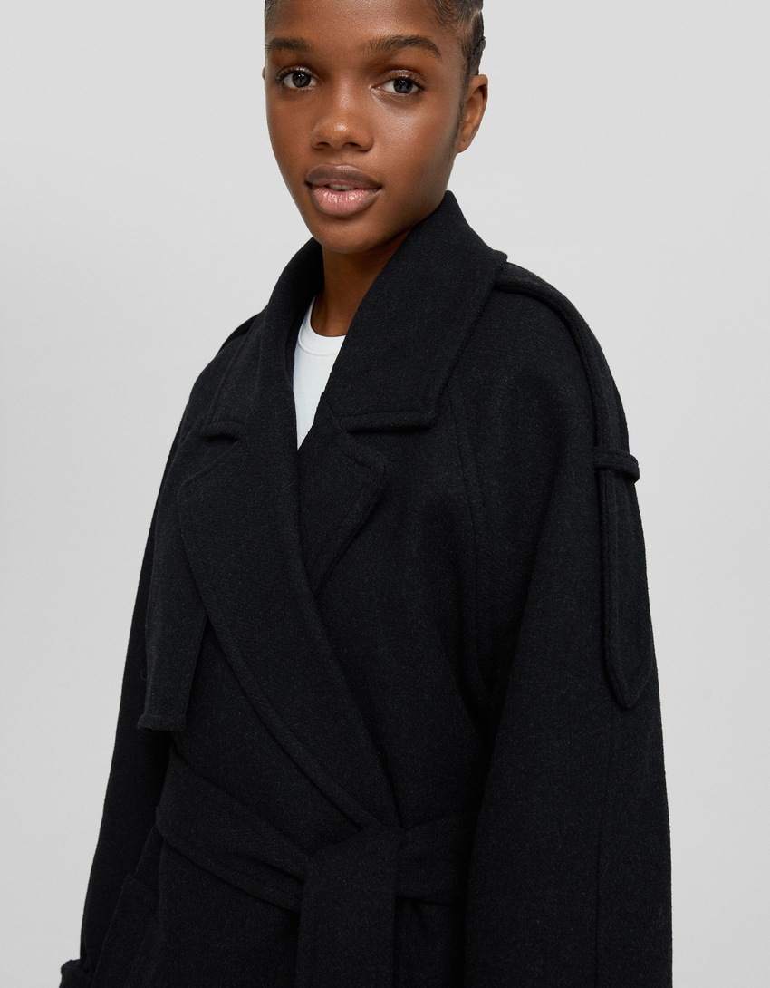 Trench coat em mistura de lã