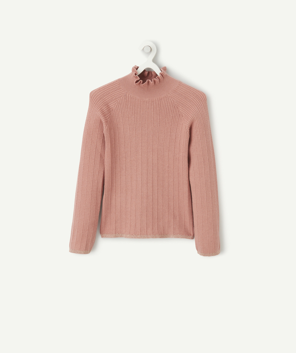 PULL FILLE EN COTON BIO VIEUX ROSE AUX DÉTAILS AJOURÉS