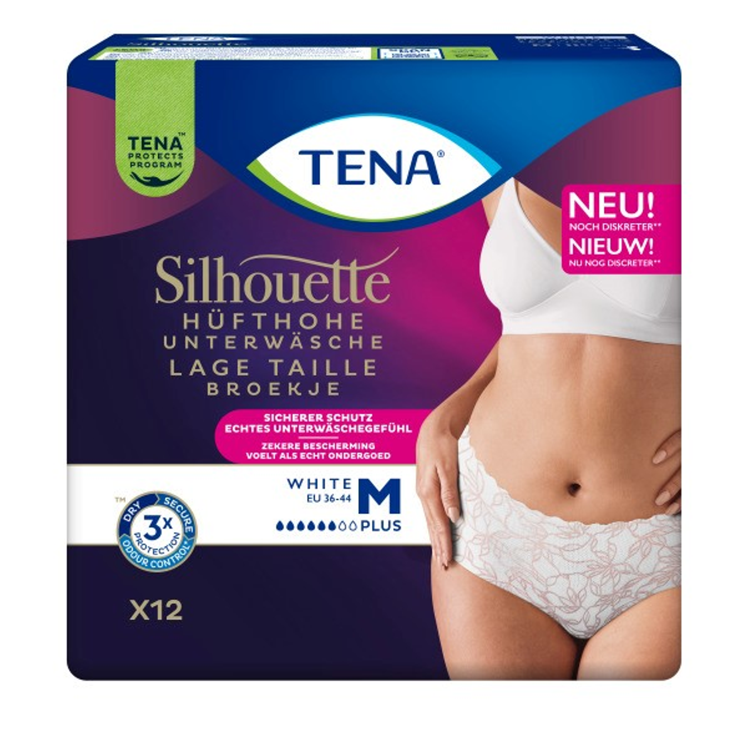 Tena Silhouette Plus Blanc – Lage Taille M (12 stuks)